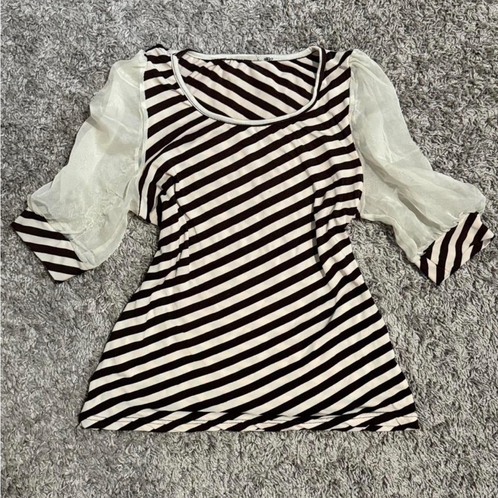 Striped Top with Sheer Sleeves